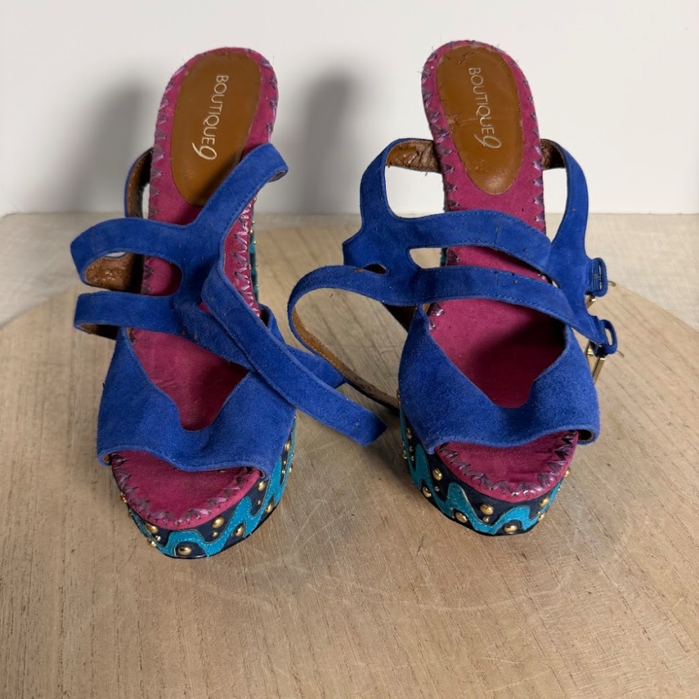 Boutique 9 Blue Suede Platform Heels Studded Ankle Strap Women’s 5.5 - Picture 4 of 9